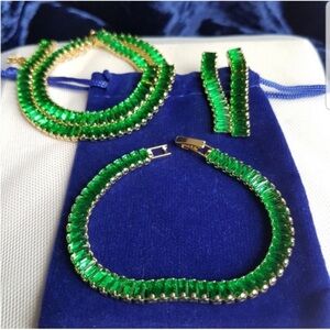 Swarovski Elements Gold Emerald Green Emerald-cut Baguette Tennis Bracelet NEW